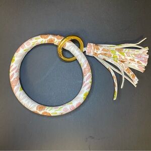 Floral Print Wristlet Keyring with Tassel - Pink & Green